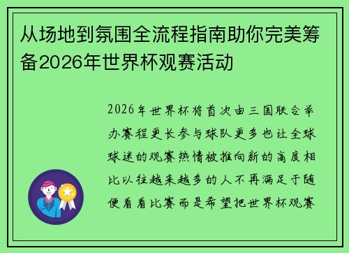 从场地到氛围全流程指南助你完美筹备2026年世界杯观赛活动 从场地到氛围全流程指南助你完美筹备2026年世界杯观赛活动